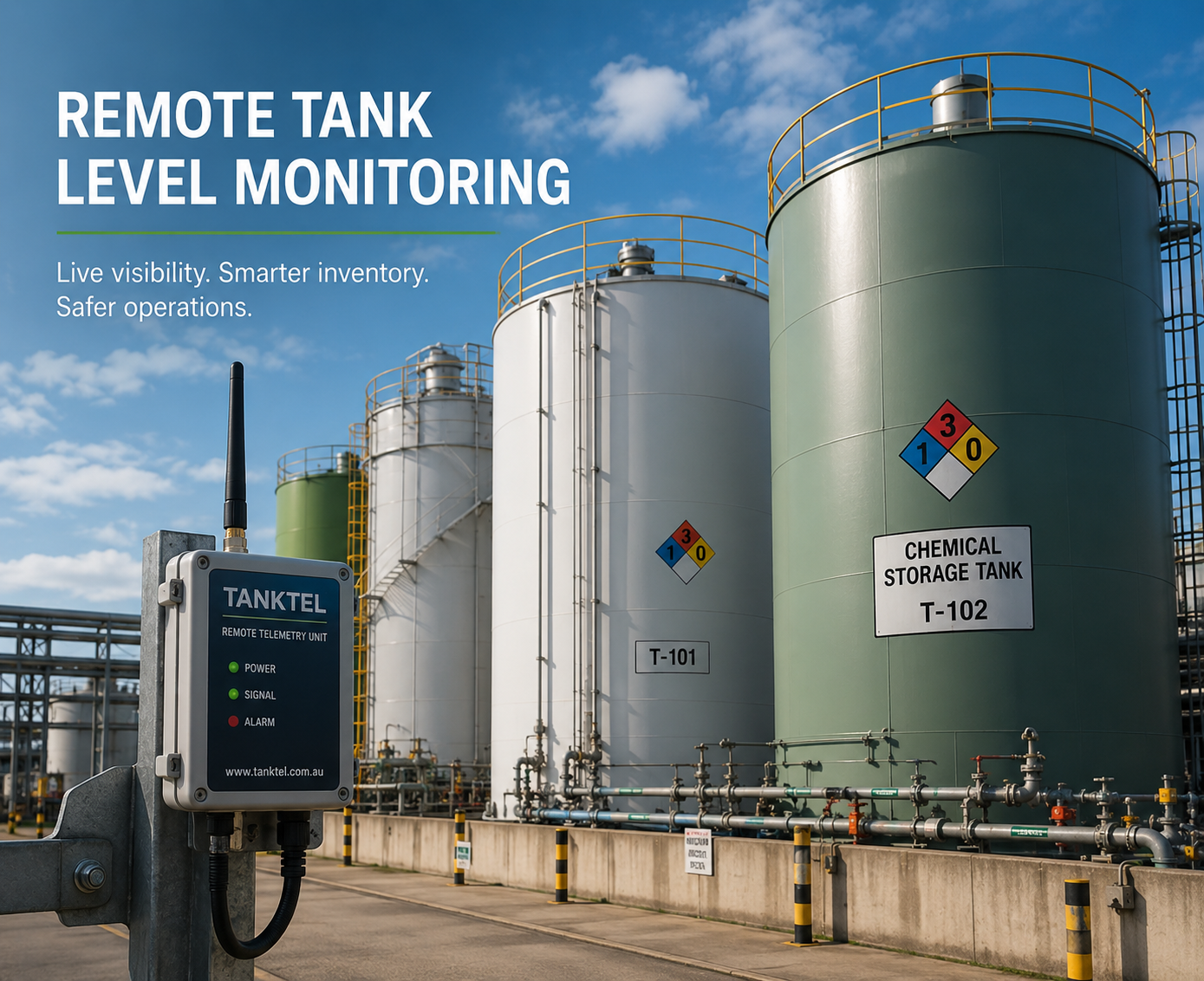 Remote tank level monitoring for industrial storage